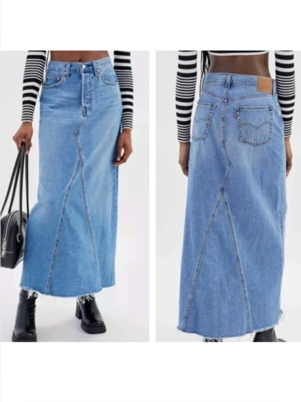 Levi's Iconic Long Maxi Skirt Medium Blue Wash Denim  sz 31 90s Boho Cottagecore